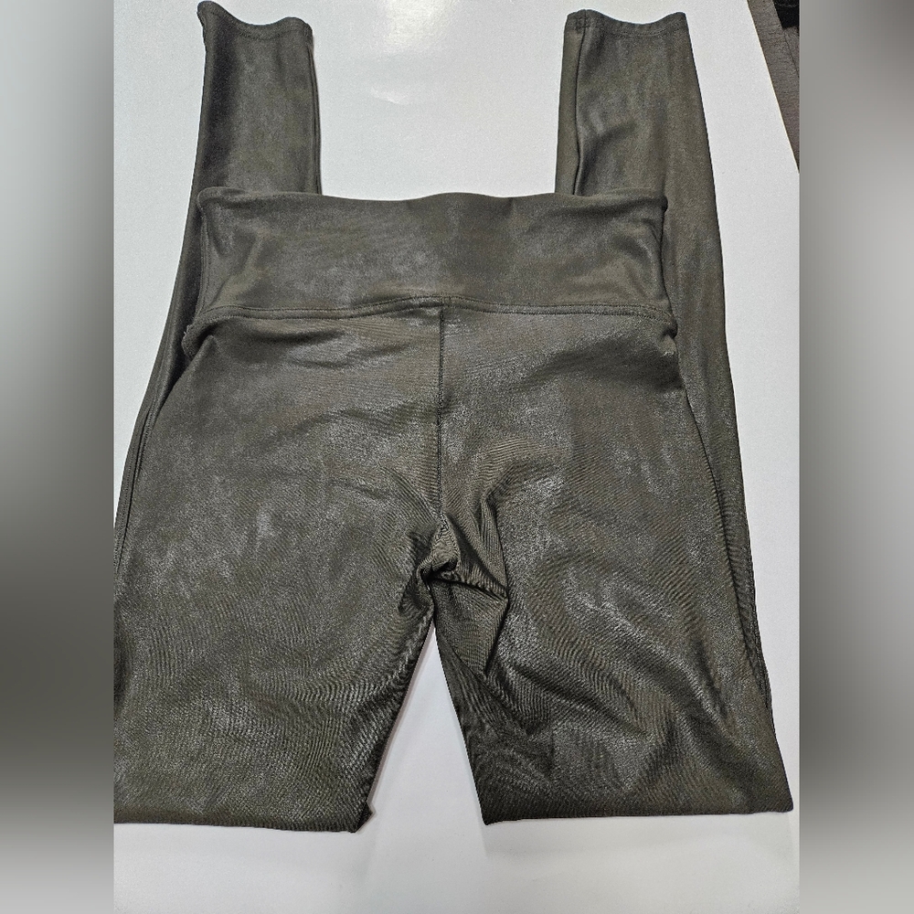 Spanx small olive green high waisted sculpting faux leather metallic leggings - Picture 8 of 11
